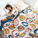 GobekUsa Boho Printed Cotton Blanket - Green Muslin Large Soft Bed Throw Cover