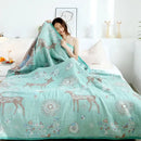 GobekUsa Boho Printed Cotton Blanket - Green Muslin Large Soft Bed Throw Cover