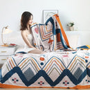 GobekUsa Boho Printed Cotton Blanket - Green Muslin Large Soft Bed Throw Cover