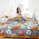 GobekUsa Boho Printed Cotton Blanket - Green Muslin Large Soft Bed Throw Cover