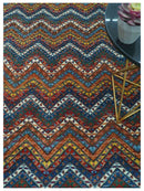 Multicolor Modern Chevron Design 7x10 Hand Knotted wool Area Rug