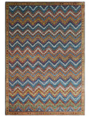 Multicolor Modern Chevron Design 7x10 Hand Knotted wool Area Rug