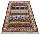 5x7 Multicolor Animal Brid Anetlope Flatwoven Soumak Wool Hand Made Southwestern Lori Rug | KNT49