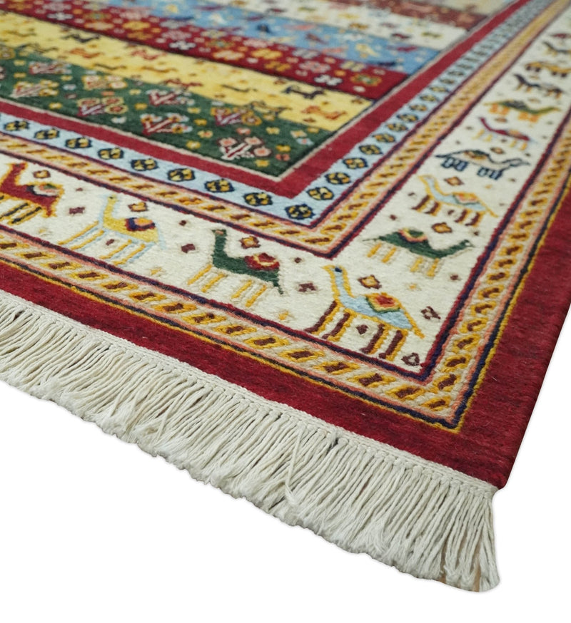 5x7 Multicolor Animal Brid Anetlope Flatwoven Soumak Wool Hand Made Southwestern Lori Rug | KNT49