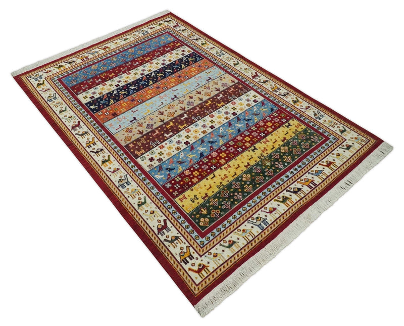 5x7 Multicolor Animal Brid Anetlope Flatwoven Soumak Wool Hand Made Southwestern Lori Rug | KNT49