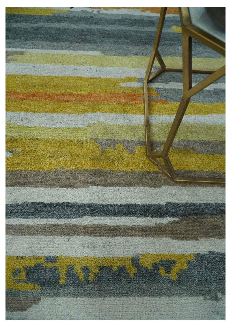 Mustard, Gray, Ivory, and Rust Modern Abstract Hand loom 4x6 wool area Rug