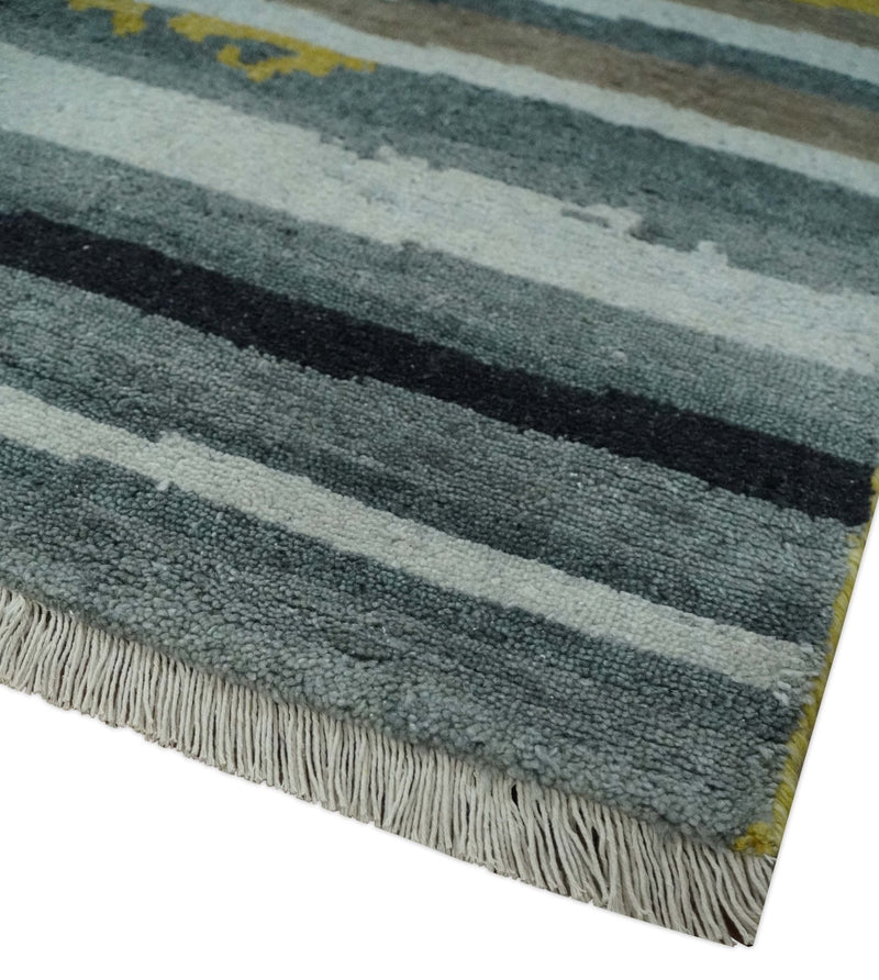 Mustard, Gray, Ivory, and Rust Modern Abstract Hand loom 4x6 wool area Rug