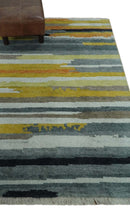 Mustard, Gray, Ivory, and Rust Modern Abstract Hand loom 4x6 wool area Rug