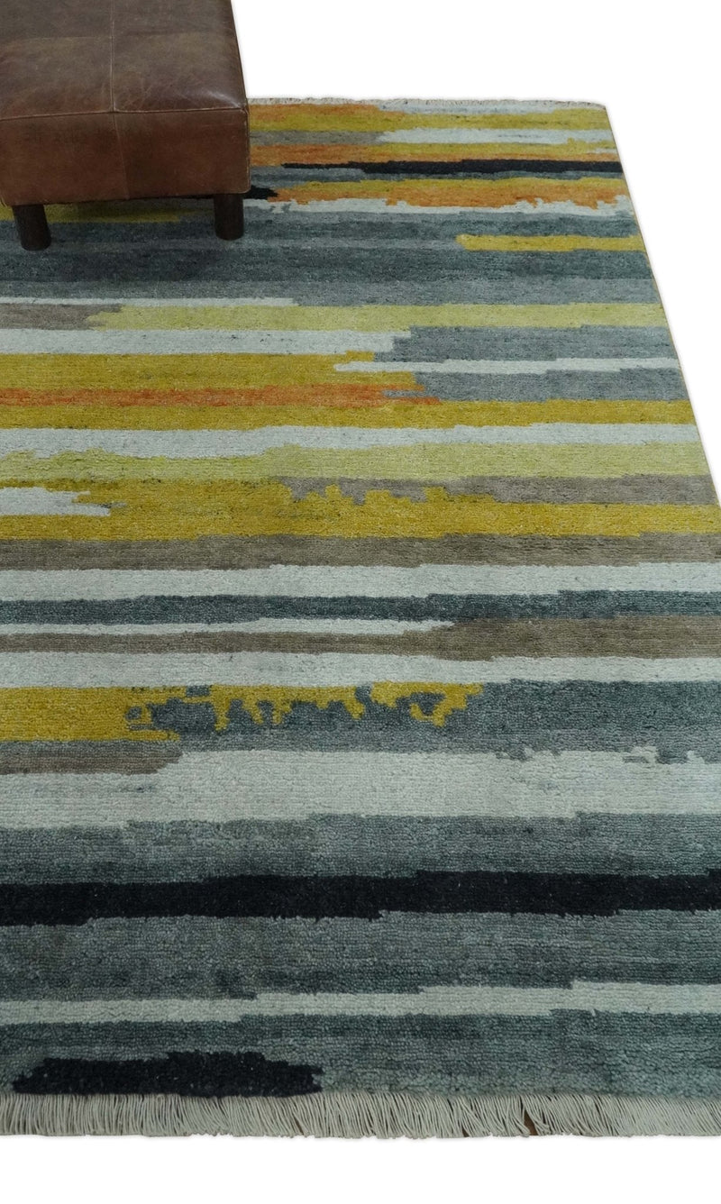 Mustard, Gray, Ivory, and Rust Modern Abstract Hand loom 4x6 wool area Rug