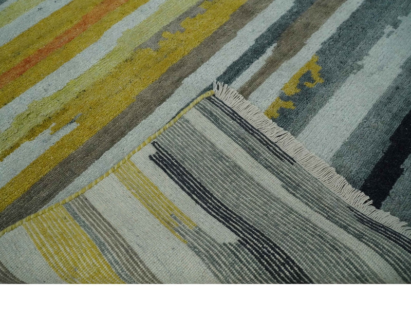 Mustard, Gray, Ivory, and Rust Modern Abstract Hand loom 4x6 wool area Rug