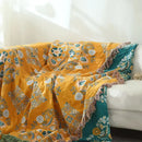 GobekUsa Gauze Flowers Double-Sided Cotton Throw Blanket with Tassels