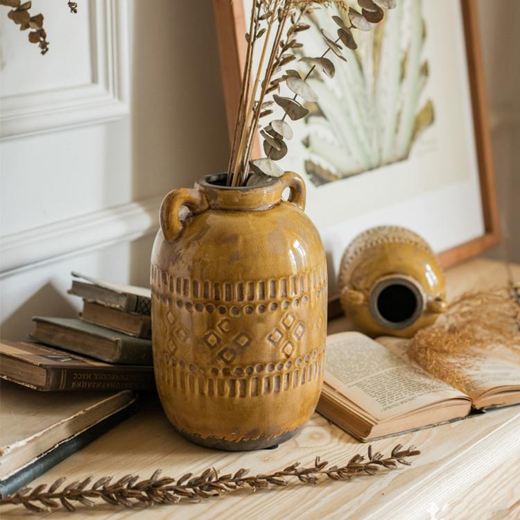 Mustard Yellow Glazed Ceramic Vase