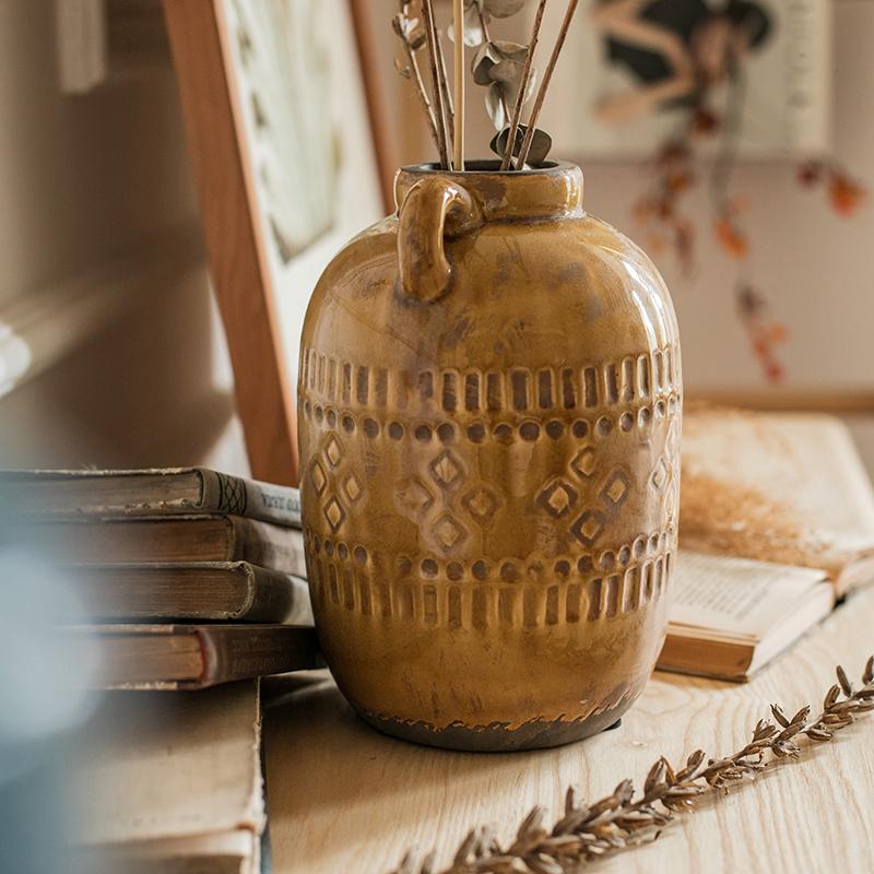 Mustard Yellow Glazed Ceramic Vase