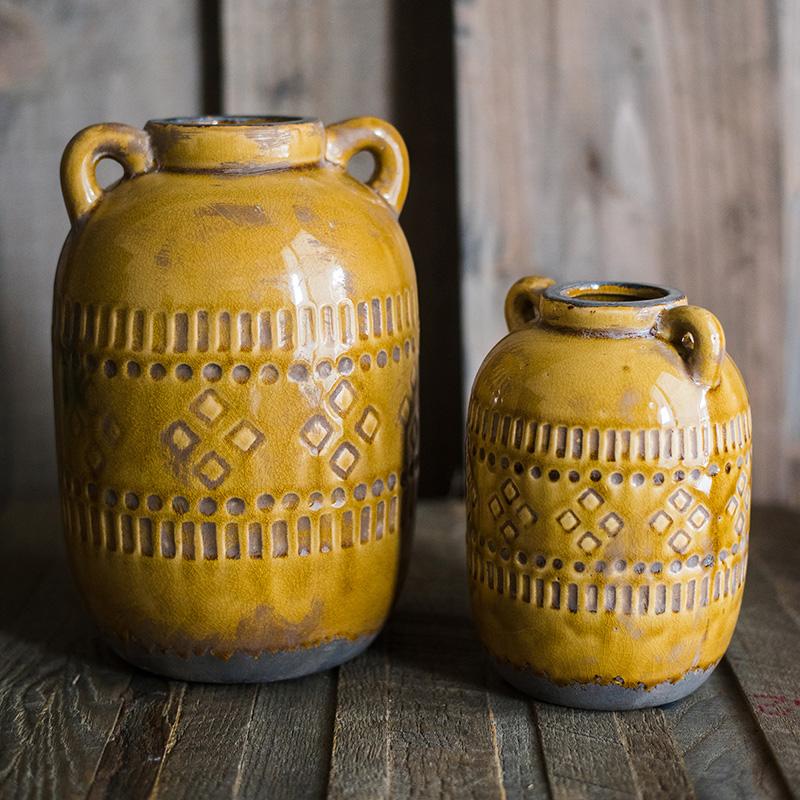 Mustard Yellow Glazed Ceramic Vase