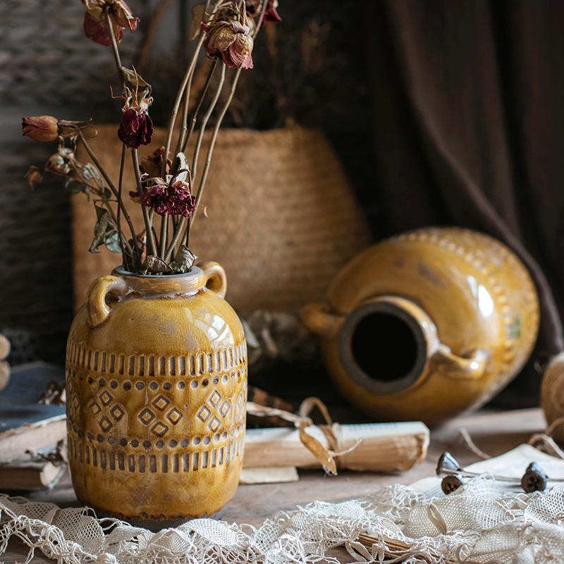 Mustard Yellow Glazed Ceramic Vase