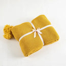 GobekUsa Knit PomPom Tassel Throw Blanket - Soft Yellow Blanket 50"x62"