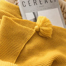 GobekUsa Knit PomPom Tassel Throw Blanket - Soft Yellow Blanket 50"x62"
