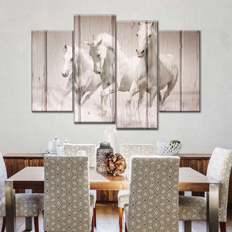 Rustic White Horses Wall Art