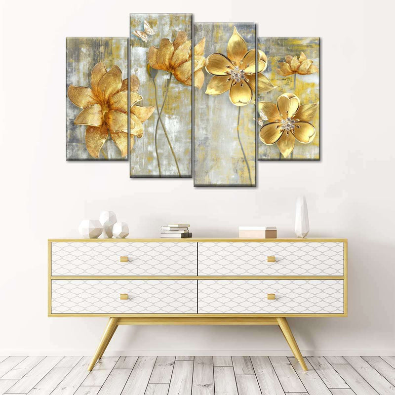 Large Golden Flowers Wall Art