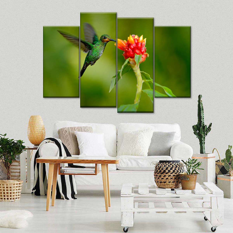 Flower And Green Hummingbird Wall Art