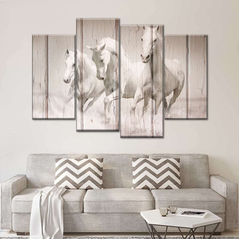 Rustic White Horses Wall Art