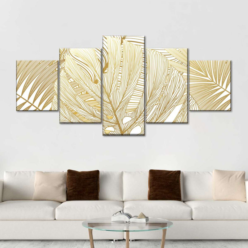 Golden Tropical Leaves Wall Art