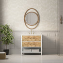 James Martin Olena 36" Single Bathroom Vanity, Polished White and Light Mappa Burl