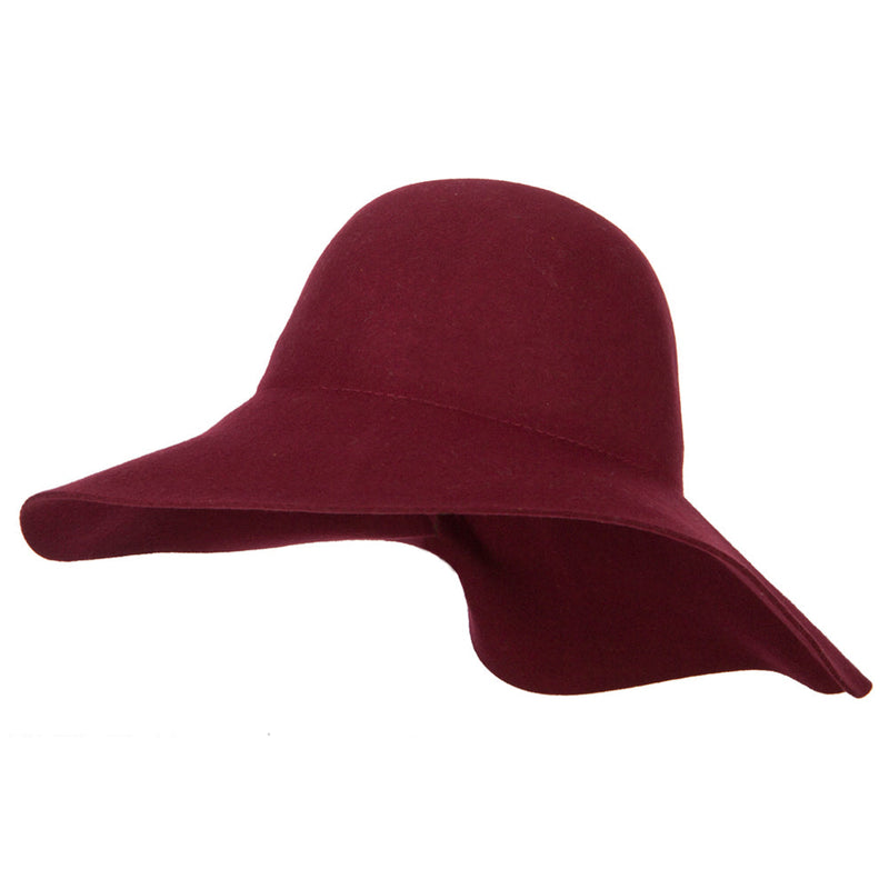 Women's Wool Felt Folded Crown Double Balled Pin Accented Wide Brim Hat