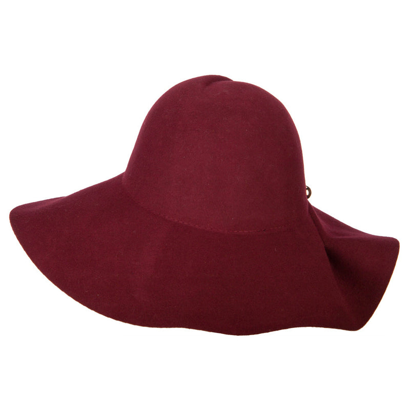 Women's Wool Felt Folded Crown Double Balled Pin Accented Wide Brim Hat