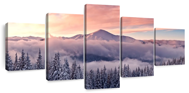 Snowy Mountain At Sunset Wall Art