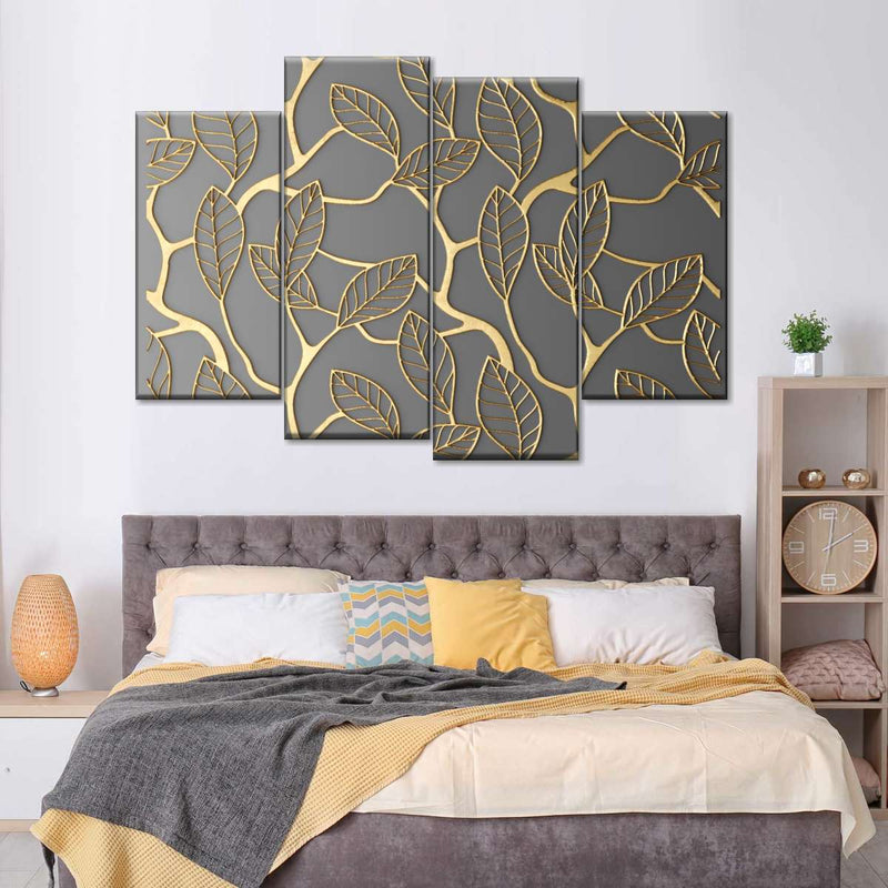 Gold Leaves Lattice Wall Art