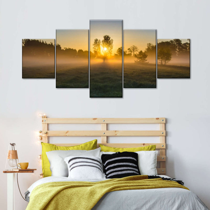 Misty Meadow At Sunrise Wall Art