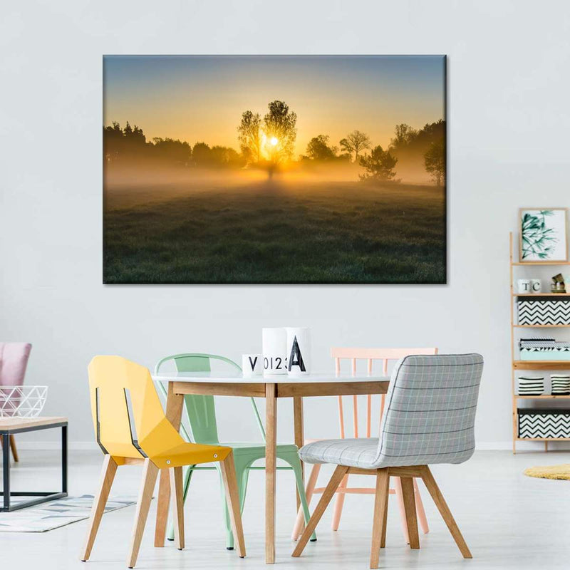 Misty Meadow At Sunrise Wall Art