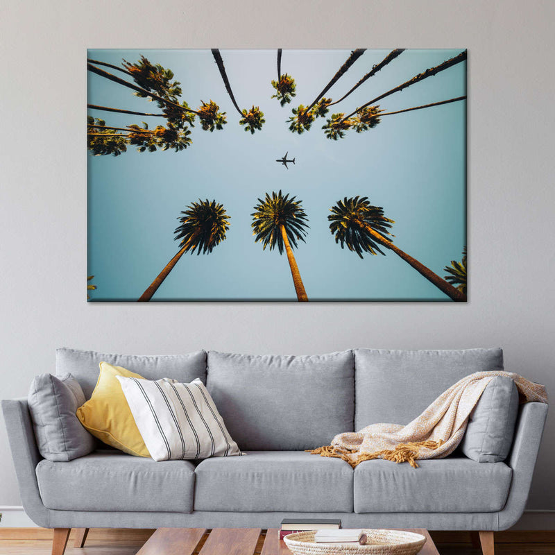 Plane Below Palm Trees Wall Art