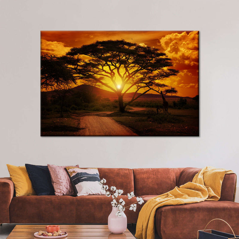 Serengeti Park Sunset Silhouette Wall Art