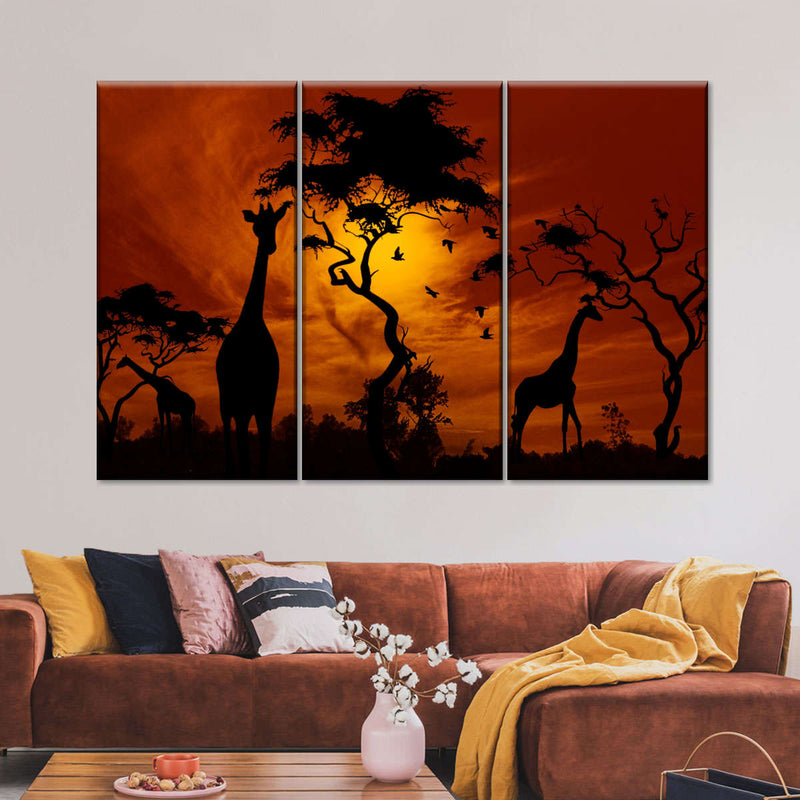 Silhouetted African Giraffes Wall Art