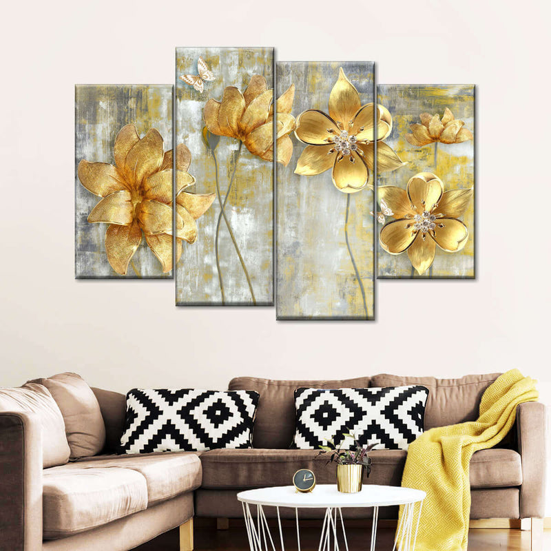 Large Golden Flowers Wall Art