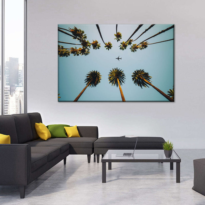 Plane Below Palm Trees Wall Art