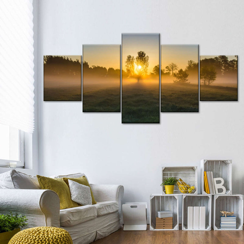 Misty Meadow At Sunrise Wall Art