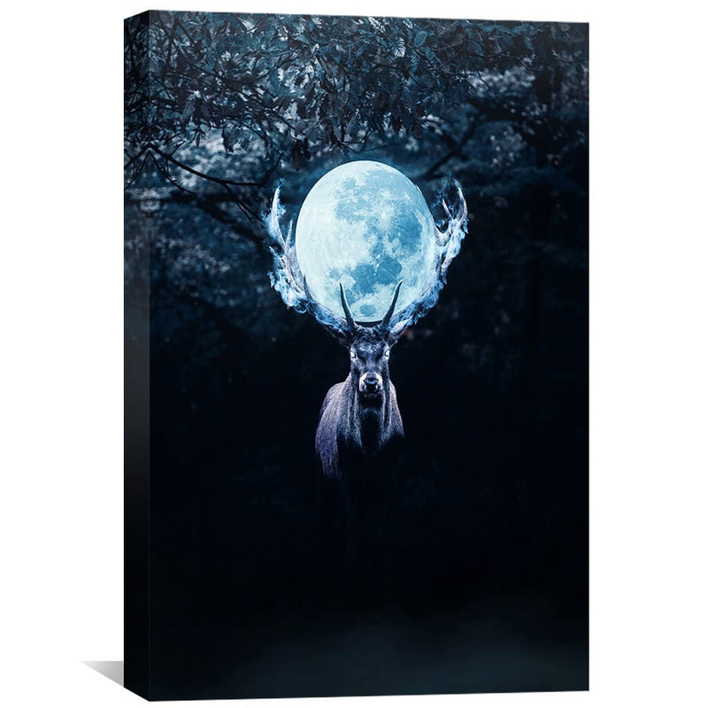 Mysterious Deer in Night Canvas