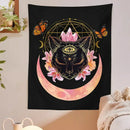 Mystic cat witch moon star wall hanging bedroom psychedelic tapestry by Decorbites