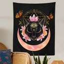 Mystic cat witch moon star wall hanging bedroom psychedelic tapestry by Decorbites