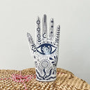 Mystic white & blue ceramic hand jewelry holder stand bedroom decor by Decorbites