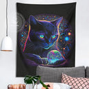 Mystical neon black cat tapestry bedroom cosmic wall art by Decorbites