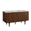 James Martin Amberly 60" Dual Mount Single Bathroom Vanity, Mid-Century Walnut