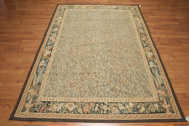 5'7" x 8' Hand woven Wool 300KPSI S. Fine French Needlepoint Tapestry Rug Green