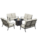 Black Aluminum Fire Table Set with Four Deep Seating Loveseats by Sharicks