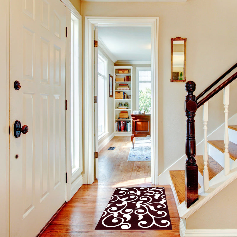 Sussex Home, Landing Rug, Slip Resistant Indoor Carpets Includes Adhesive Tape  2' x 3'-Floral Collection |Red&White