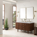 James Martin Amberly 60" Dual Mount Double Bathroom Vanity, Mid-Century Walnut