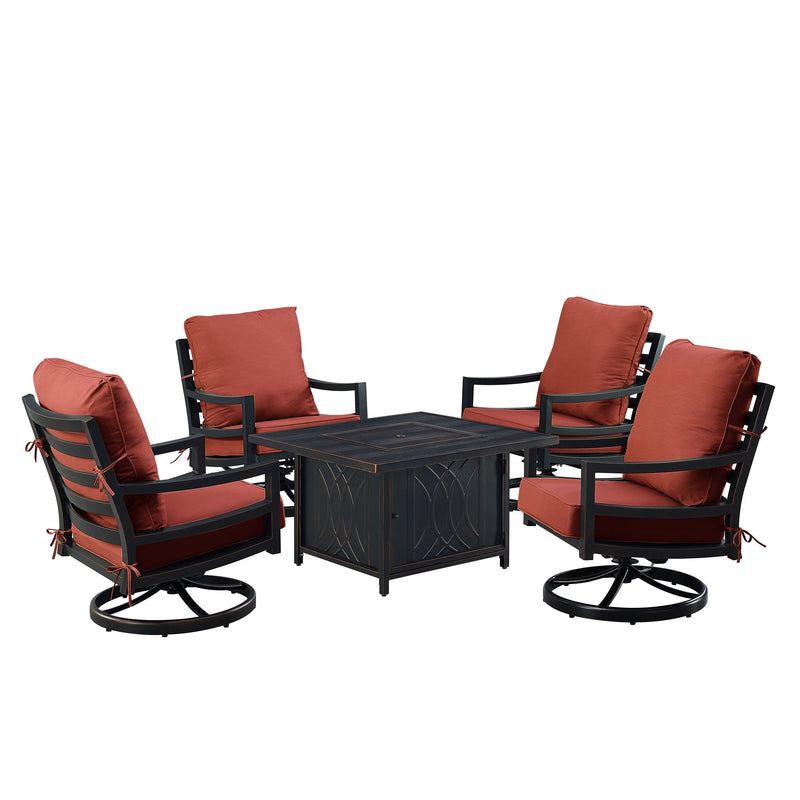 Black Aluminum Fire Table Set with Four Club Chairs